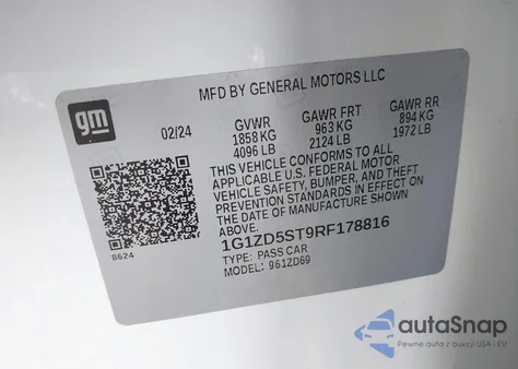 2024 Chevrolet Malibu Fwd 1Lt z USA, uszkodzony, nr VIN 1G1ZD5ST9RF178816